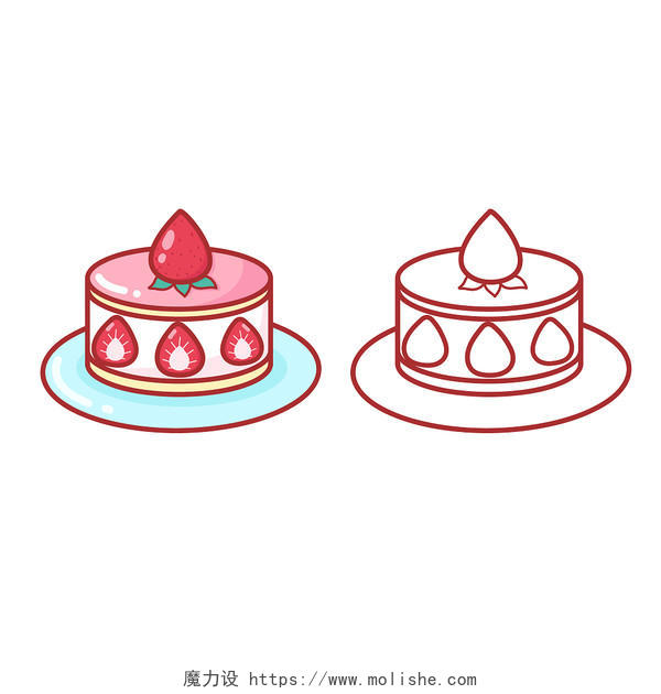 草莓蛋糕 甜品 简笔画甜品 点心 PNG素材